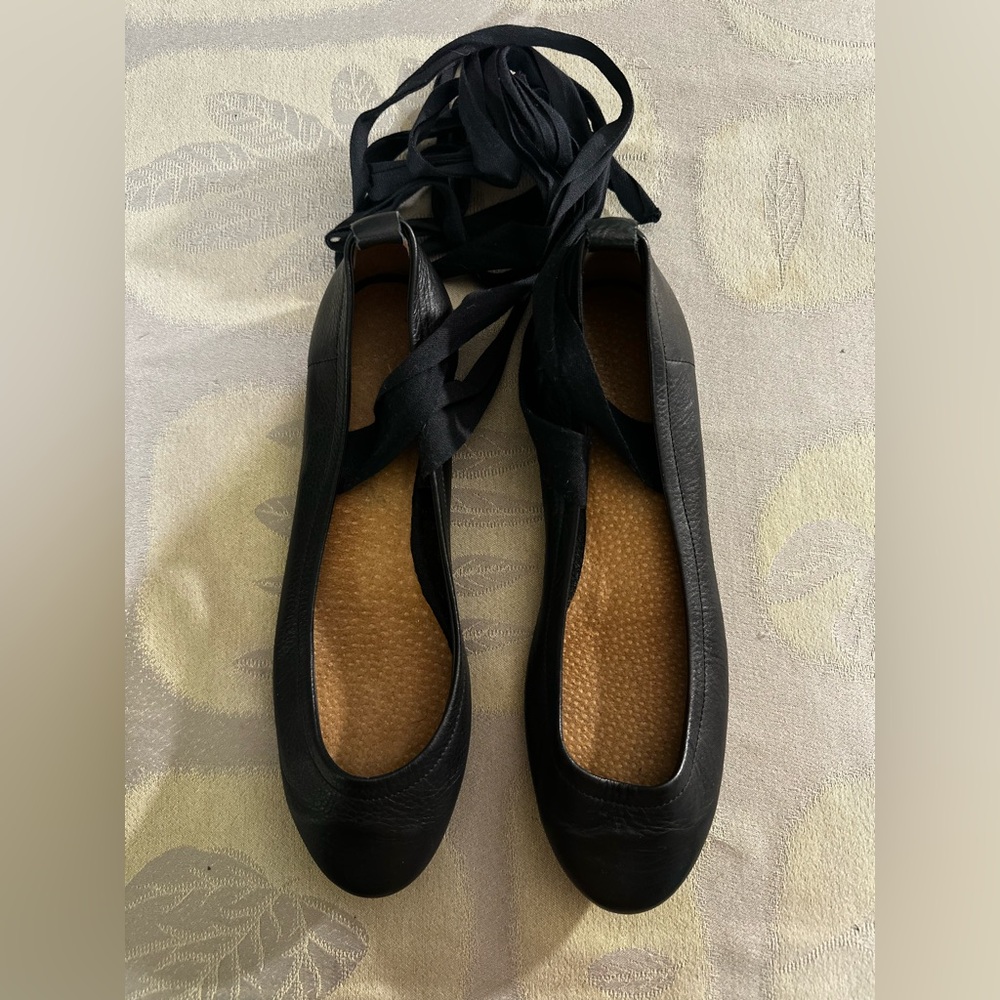 Free People Black Leather Lace Up Ballet Flats
